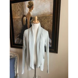 NWOT ST. JOHN Light Sea Foam Green Cashmere Ribbed Cardigan L